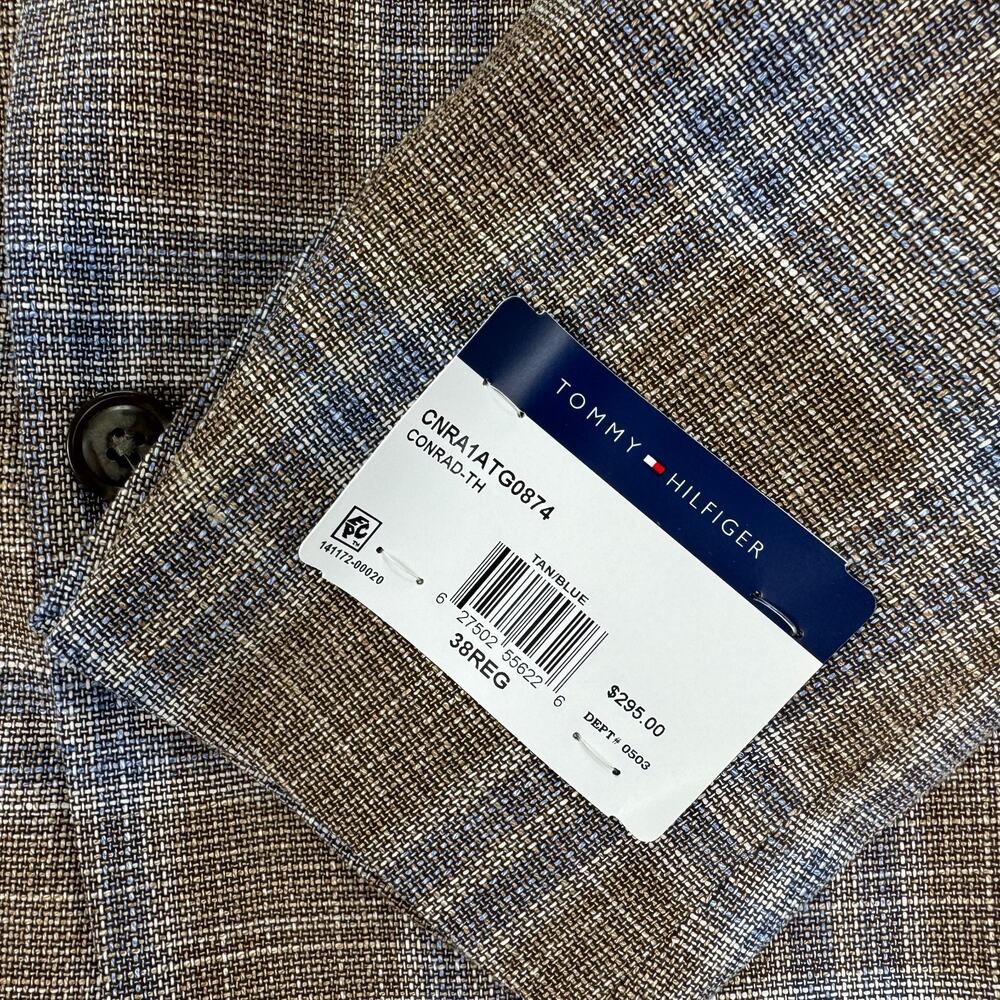 Tommy Hilfiger Mens TH Flex Conrad Modern Fit Plaid Sport Coat Tan Blue 38R - Picture 4 of 6